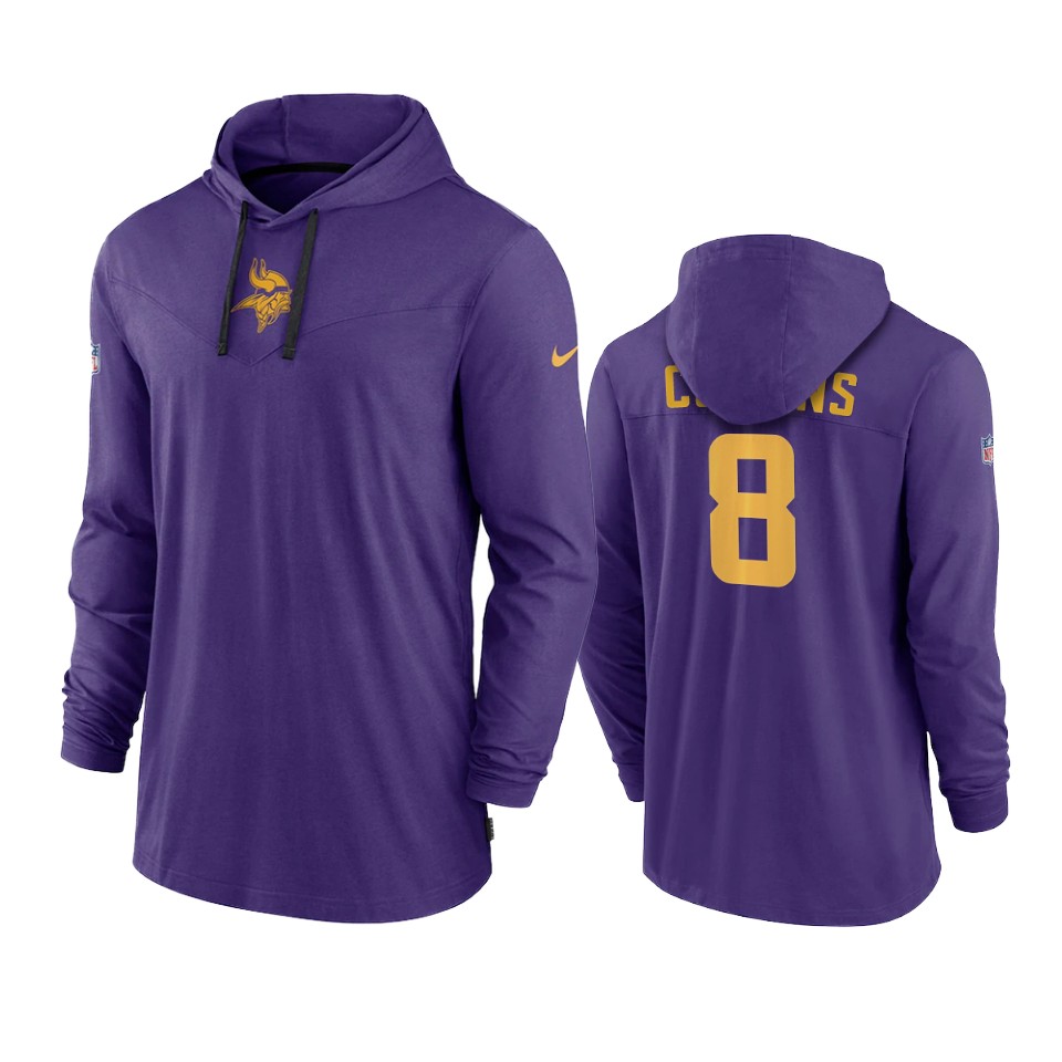 minnesota vikings kirk cousins purple sideline performance hoodie tri blend t shirt