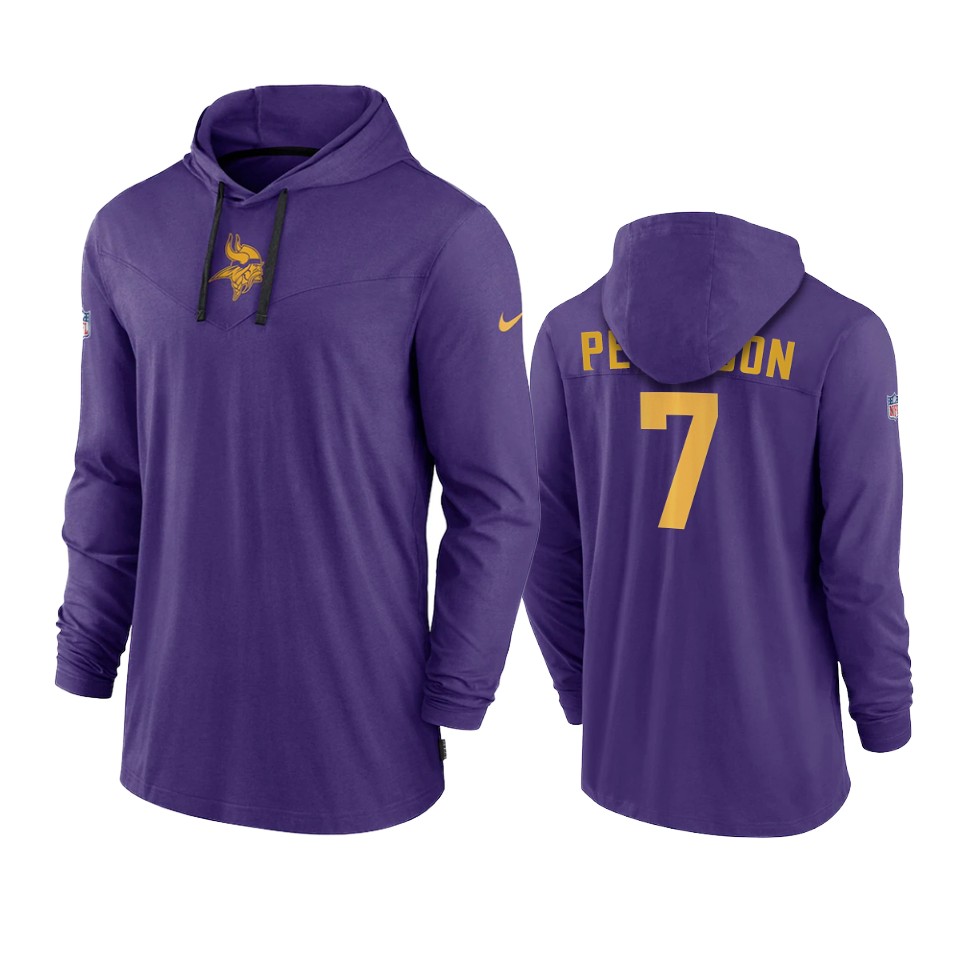 minnesota vikings patrick peterson purple sideline performance hoodie tri blend t shirt