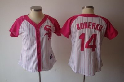 mlb 2012 women pink splash fashion white sox 14# konerko white jerseys (1)