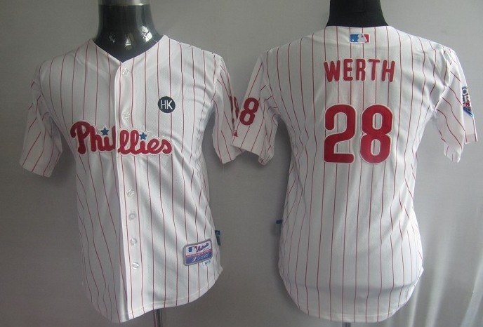 mlb jerseys philadephia phillis 28# werth white (red strip) kids