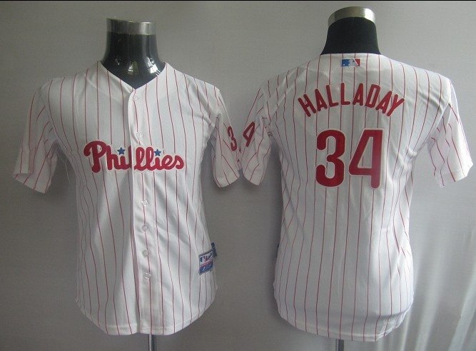 mlb jerseys philadephia phillis 34# halladay pinstripe kids