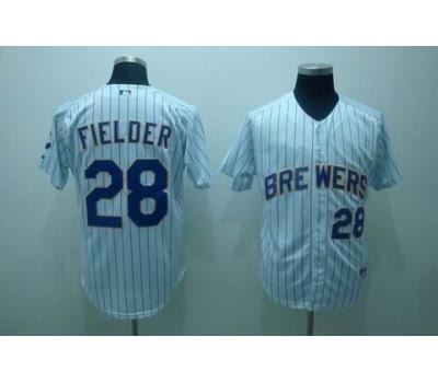 mlb milwaukee brewers #28 fielder white(blue strip)