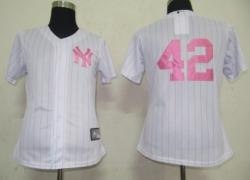 mlb new york yankees 42# mariano rivera white women jerseys pink strip