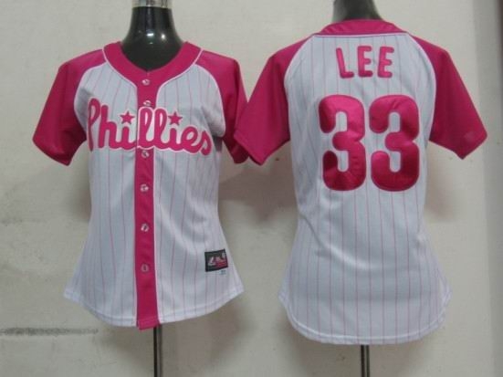 mlb philadephia phillis 33 lee womens pink splash fashion jersey
