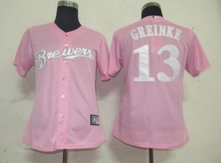 mlb women jerseys milwaukee brewers 13 greinke pink