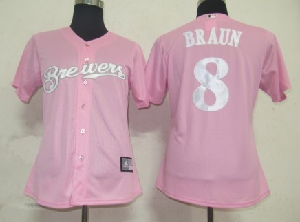 mlb women jerseys milwaukee brewers 8 ryan braun pink