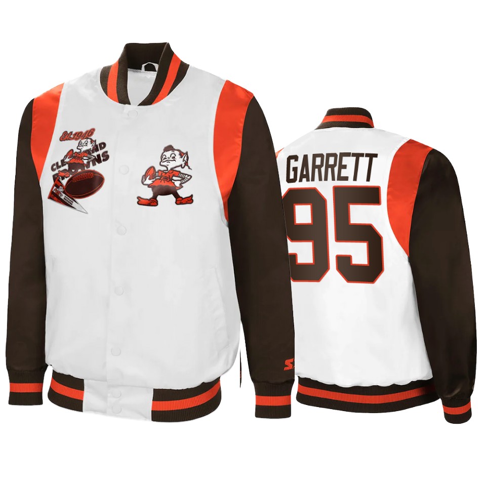 myles garrett browns white brown retro the all american full snap jacket