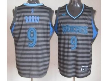 nba minnesota timberwolves #9 rubio grey(number blue)(black strip)(limited)