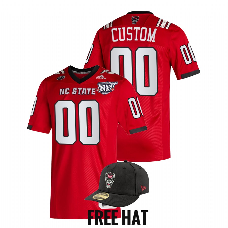 nc state wolfpack custom red 2021 holiday bowl free hat jersey