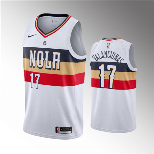 New Orleans Pelicans Jonas Valanciunas Earned Edition White 2021 Trade stitched Jersey #17