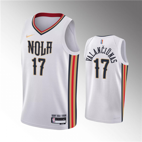 New Orleans Pelicans Jonas Valanciunas 2021-22 75th Anniversary City White stitched Jersey #17