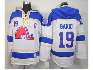 nhl jerseys quebec nordiques #19 sakic white-blue(pullover hooded sweatshirt)(patch C)