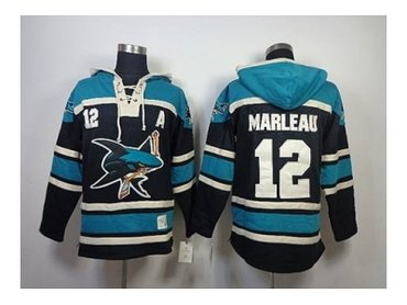 nhl jerseys san jose sharks #12 marleau black-green(pullover hooded sweatshirt)(patch A)