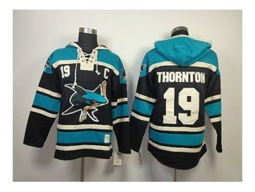 nhl jerseys san jose sharks #19 joe thornton black-green(pullover hooded sweatshirt)(patch C)
