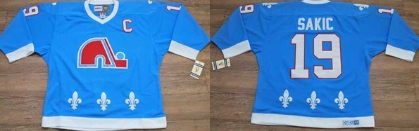 nhl quebec nordiques #19 sakic sky blue with c patch jersey
