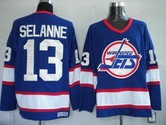 nhl winnipeg jets #13 selanne blue ccm jersey