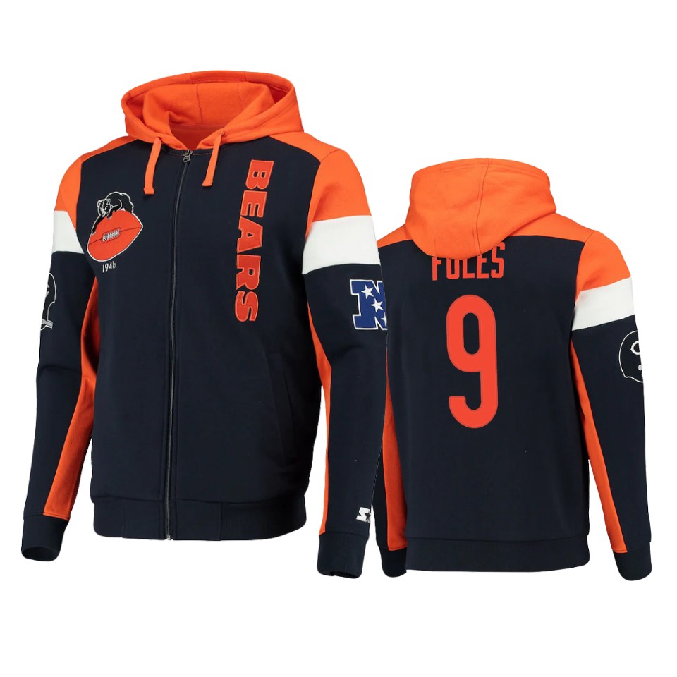 nick foles bears brown orange extreme throwback full zip hoodie
