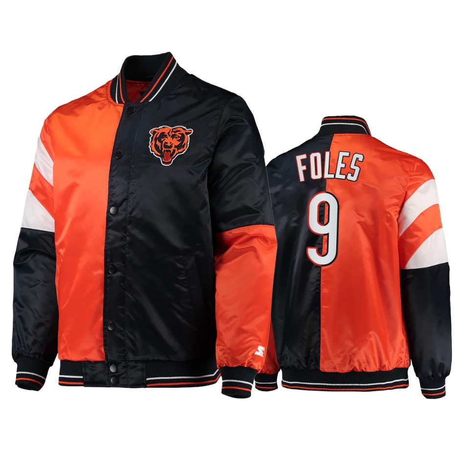 nick foles bears navy orange split leader varsity jacket