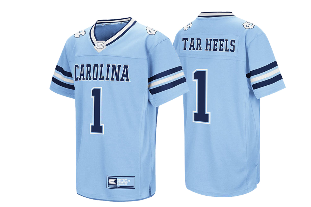 north carolina tar heels 1 carolina blue colosseum hail mary ii football jersey