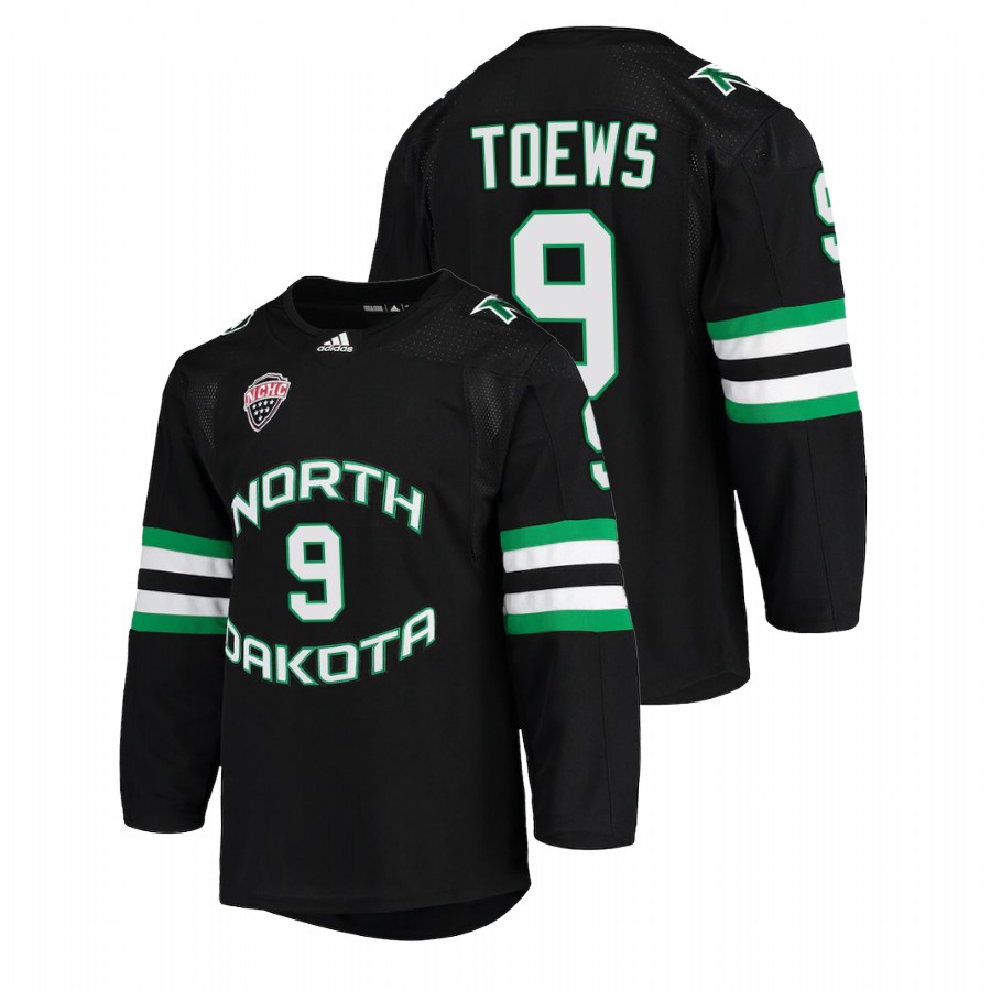 north dakota fighting hawks jonathan toews black college hockey alumni jersey