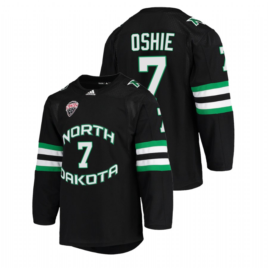 north dakota fighting hawks t.j. oshie black college hockey alumni jersey