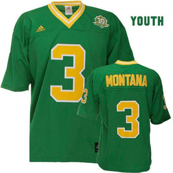 notre dame fighting irish 3 joe montana green football youth jersey