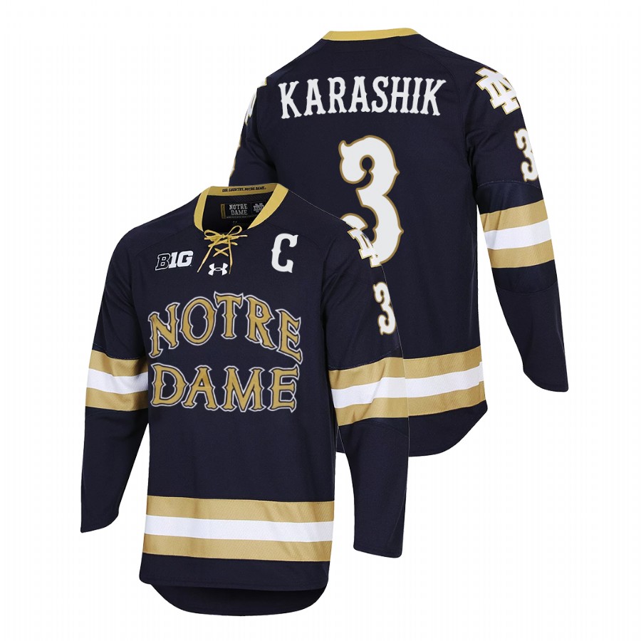 notre dame fighting irish adam karashik navy 2022 ncaa regional finals hockey jersey