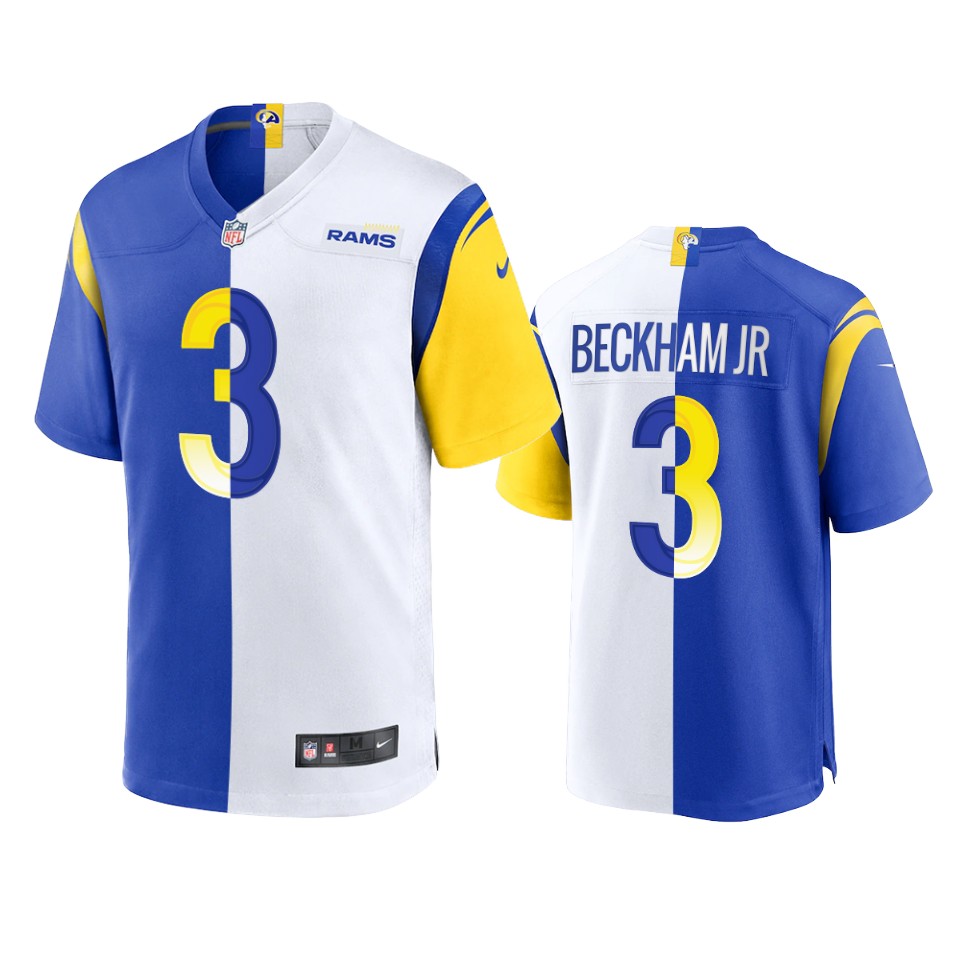 odell beckham jr. rams royal white split game jersey