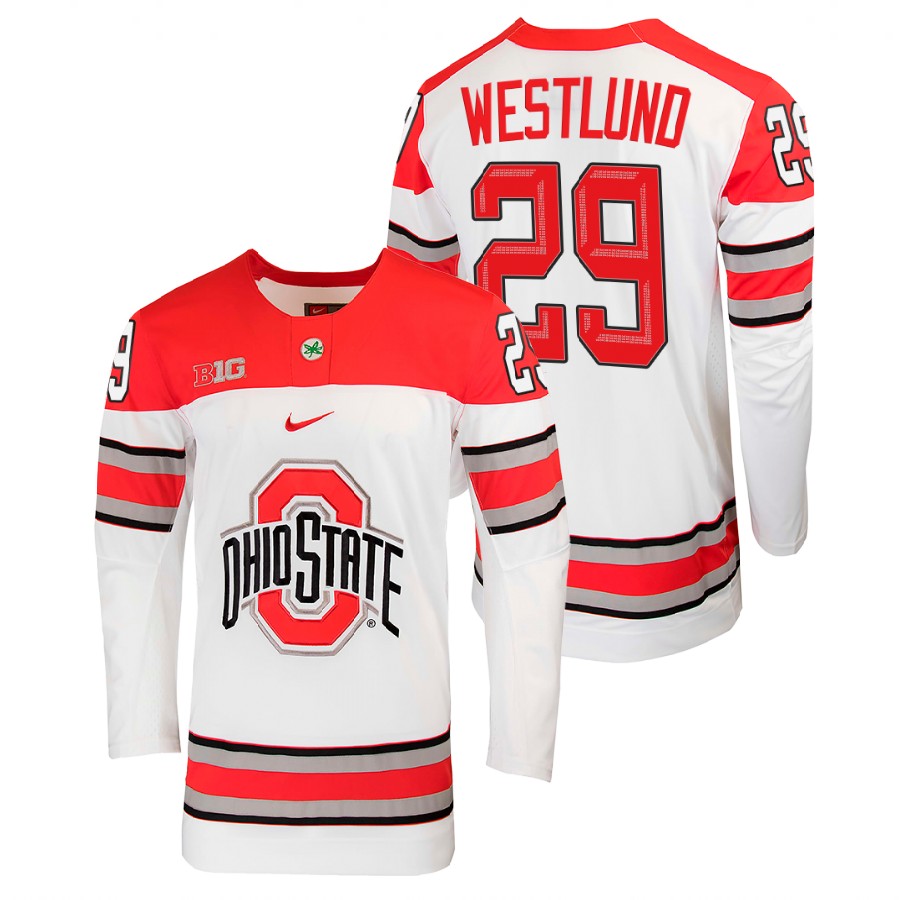 ohio state buckeyes gustaf westlund white college hockey jersey