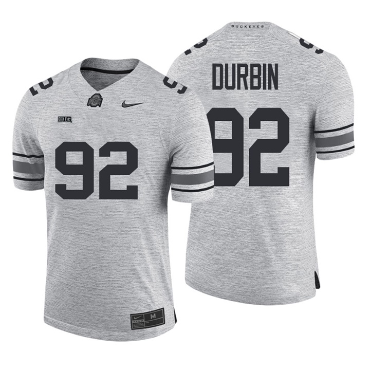 ohio state buckeyes heather gray 92 tyler durbin gridiron gray ii limited jersey