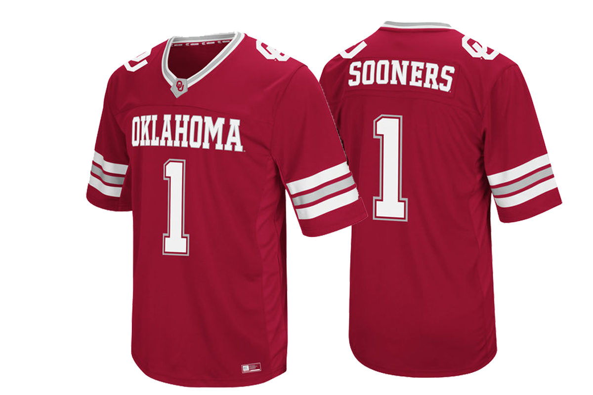oklahoma sooners 1 crimson colosseum hail mary ii football jersey