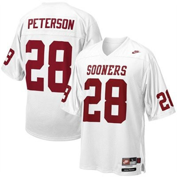 oklahoma sooners 28 adrian peterson white football jersey