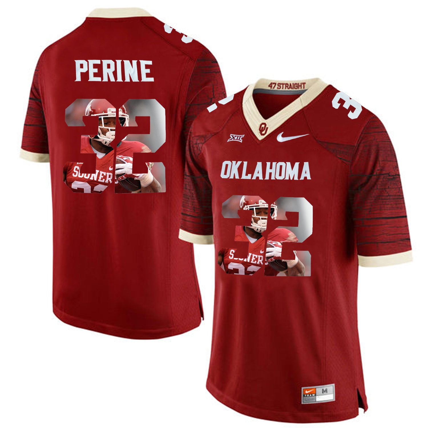 oklahoma sooners 32 samaje perine crimson football jersey with player pictorial