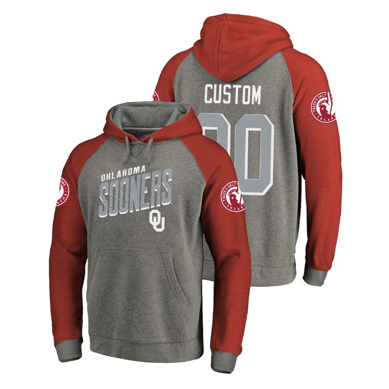 oklahoma sooners raglan custom heathered gray slant strike men's hoodie