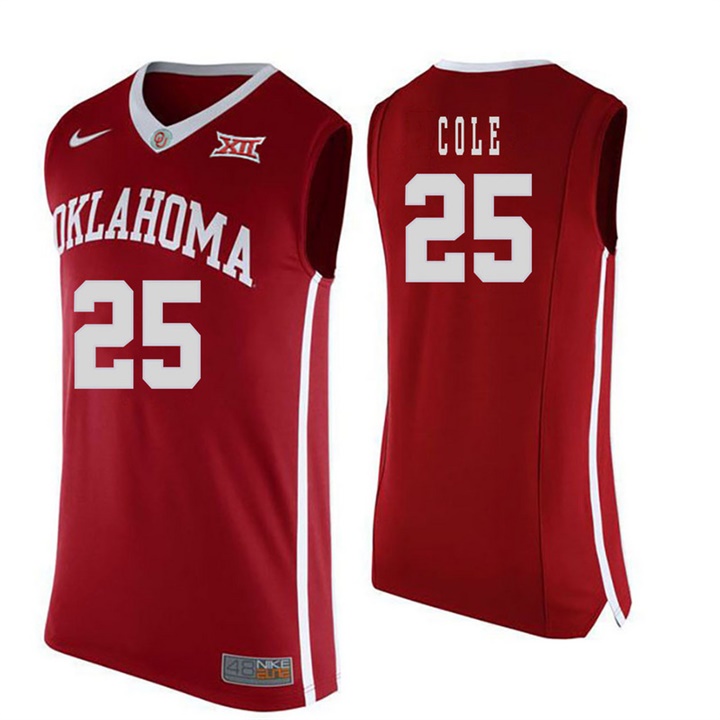 oklahoma sooners red 25 c.j. cole college basketball jersey
