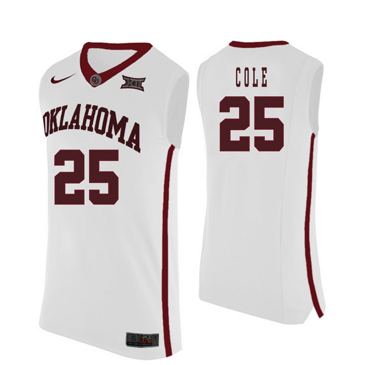 oklahoma sooners white 25 c.j. cole college basketball jersey