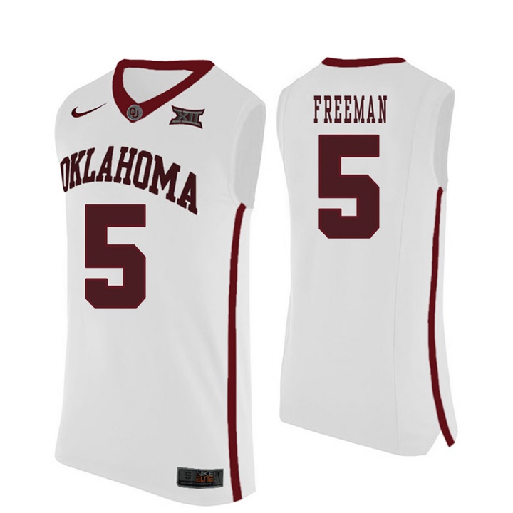 oklahoma sooners white 5 matt freeman college basketball jersey