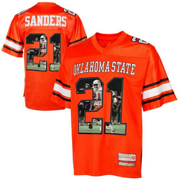 oklahoma state cowboys 21 barry sanders orange ncaa football premier jersey