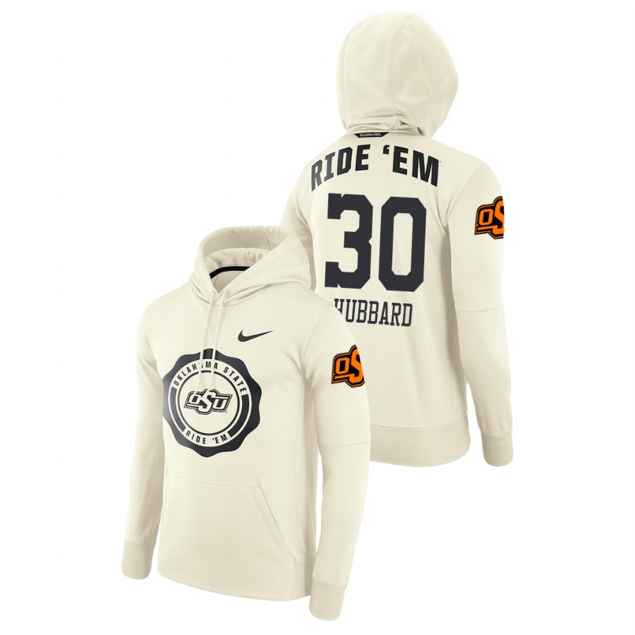 oklahoma state cowboys pullover chuba hubbard cream rival therma men's hoodie