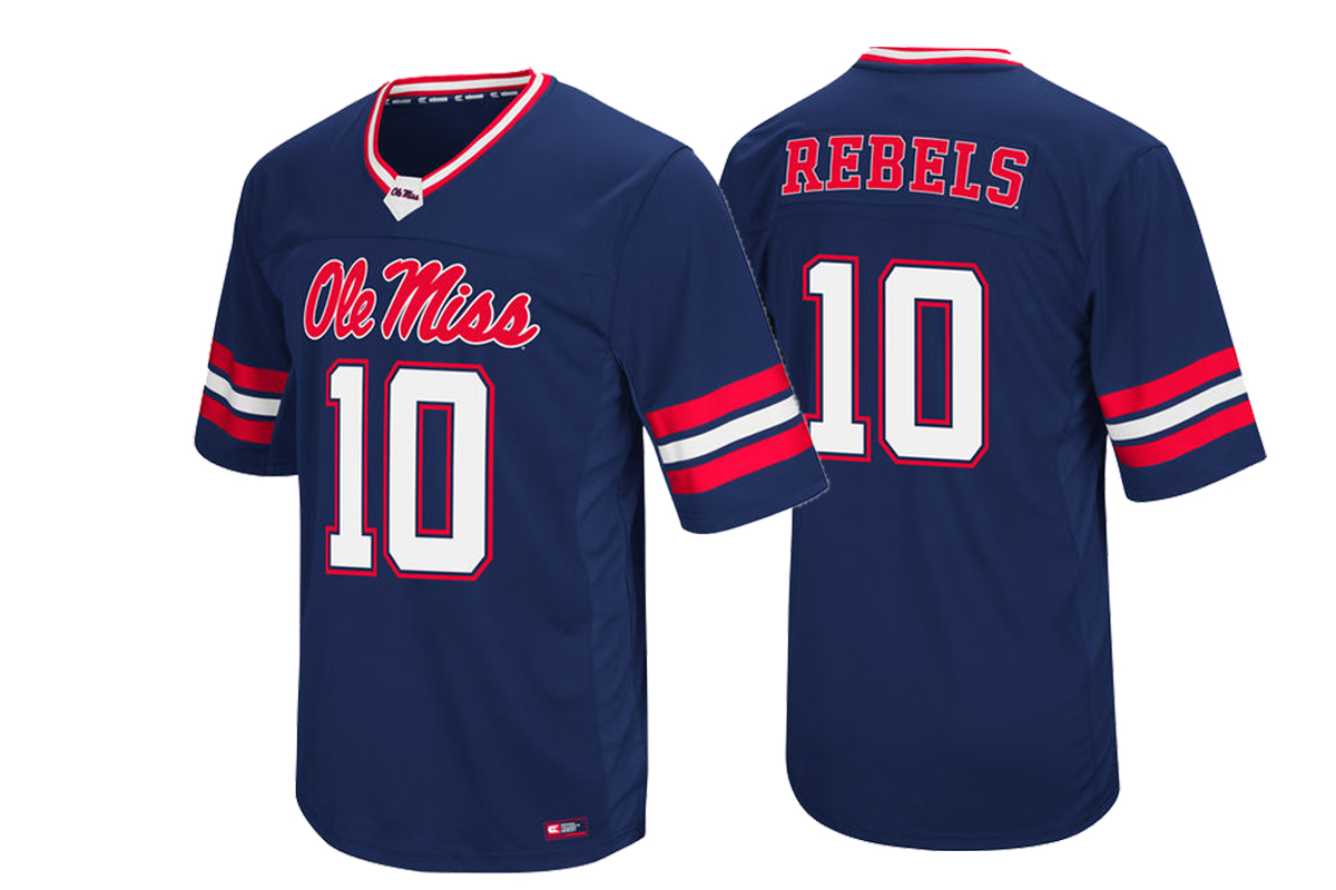 ole miss rebels 10 navy colosseum hail mary ii football jersey