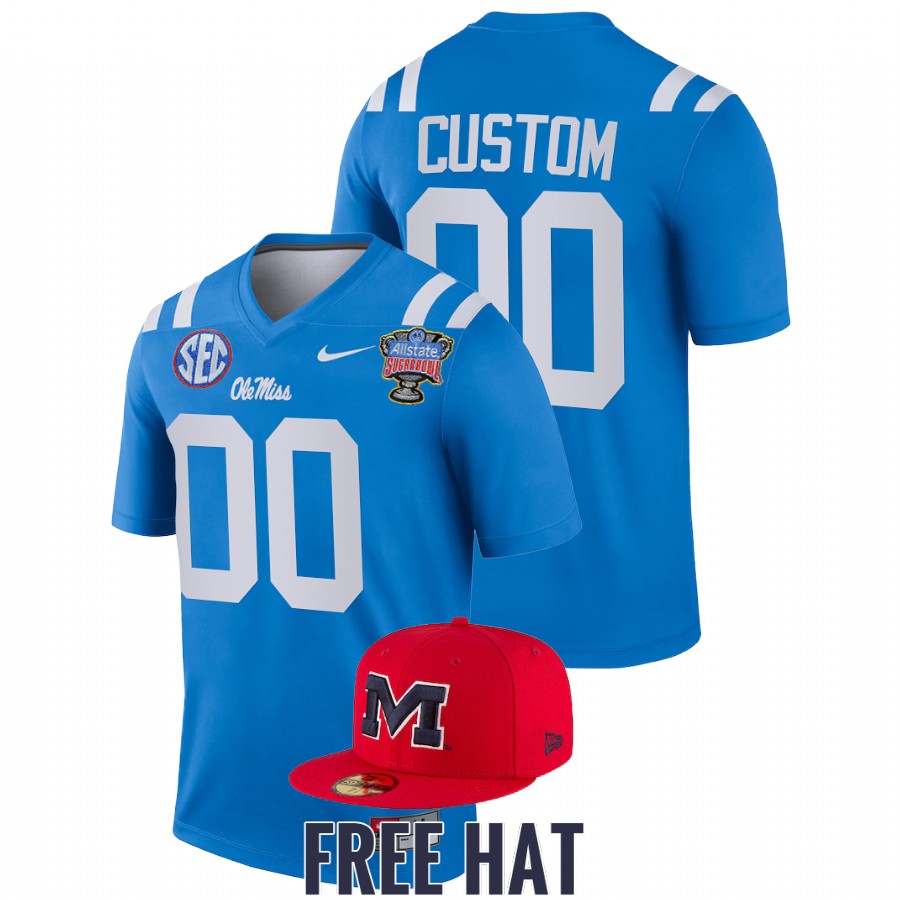 ole miss rebels custom blue 2022 sugar bowl free hat jersey