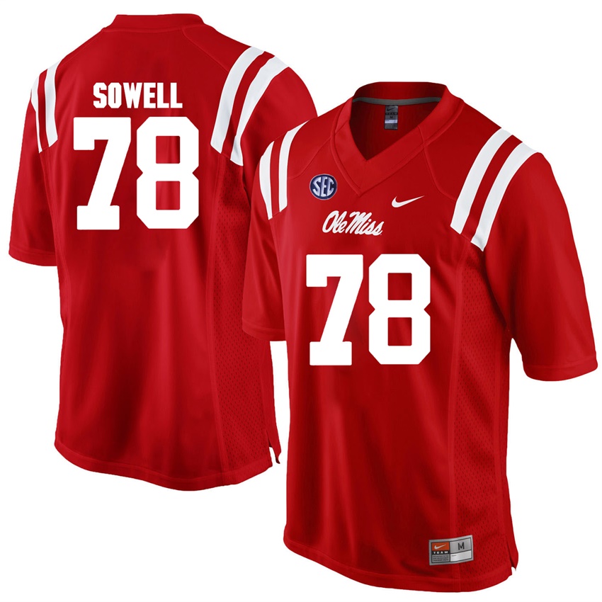 ole miss rebels red bradley sowell college football jersey