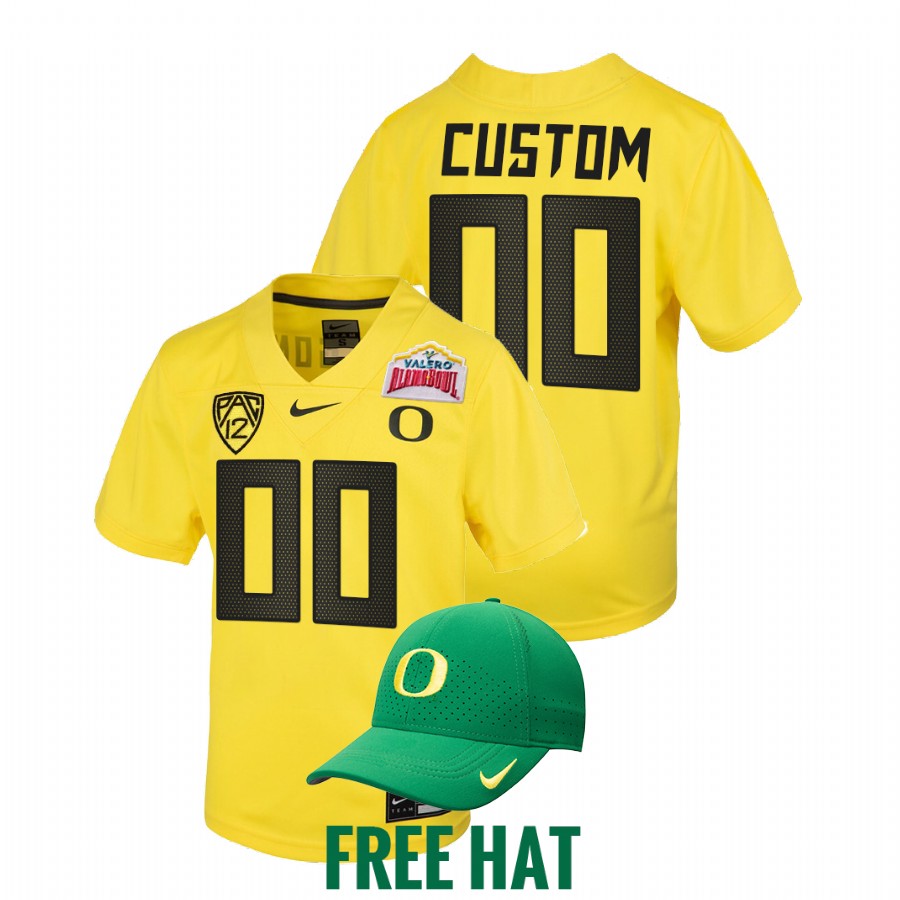 oregon ducks custom yellow free hat 2021 alamo bowl youth jersey