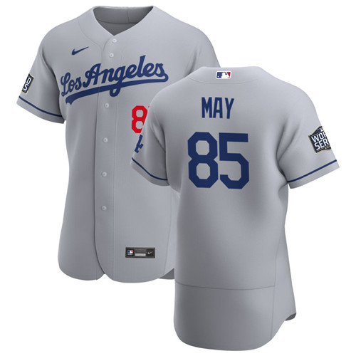 os Angeles Dodgers #85 Dustin May Men's Nike Gray Road 2020 World Series Bound Authentic Team MLB Jersey