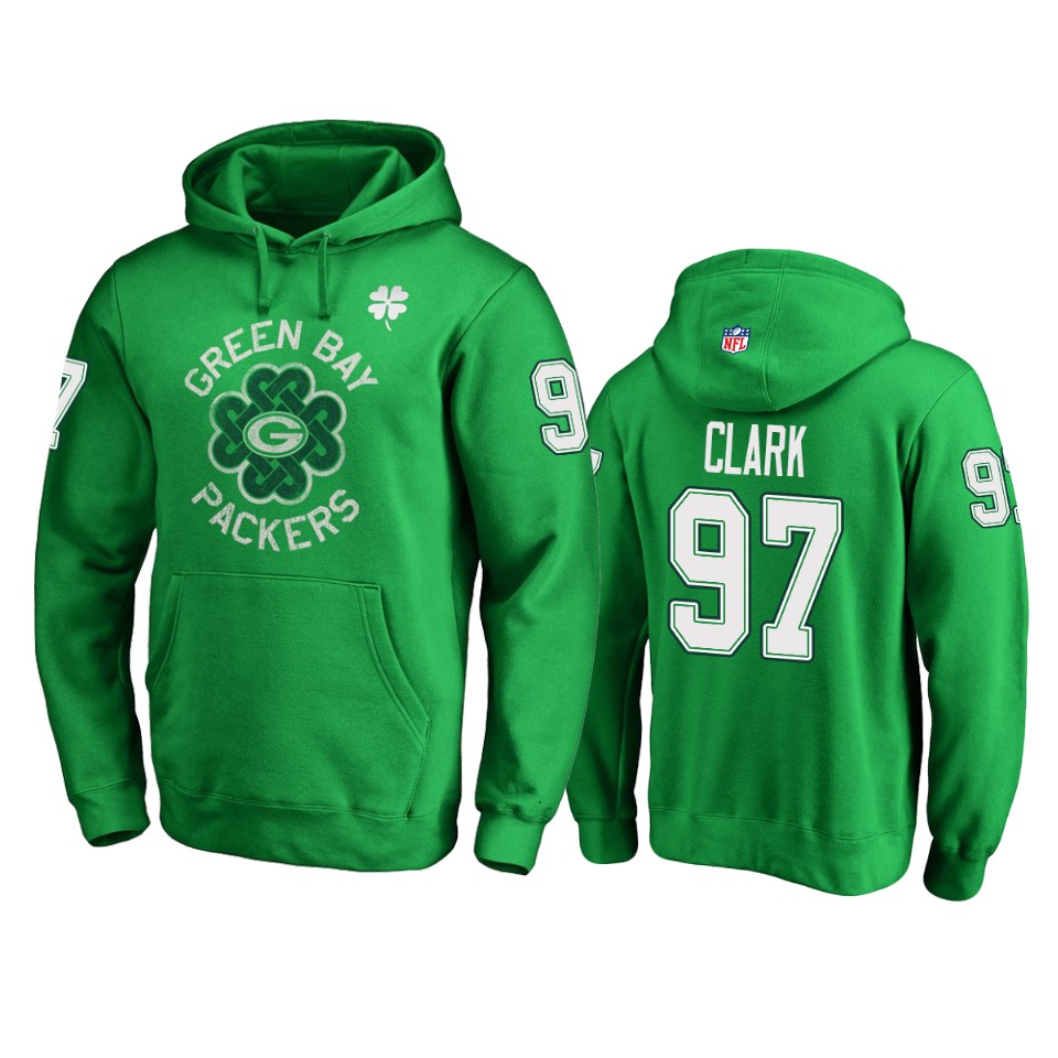 packers 97 kelly green kenny clark st. patrick's day hoodie
