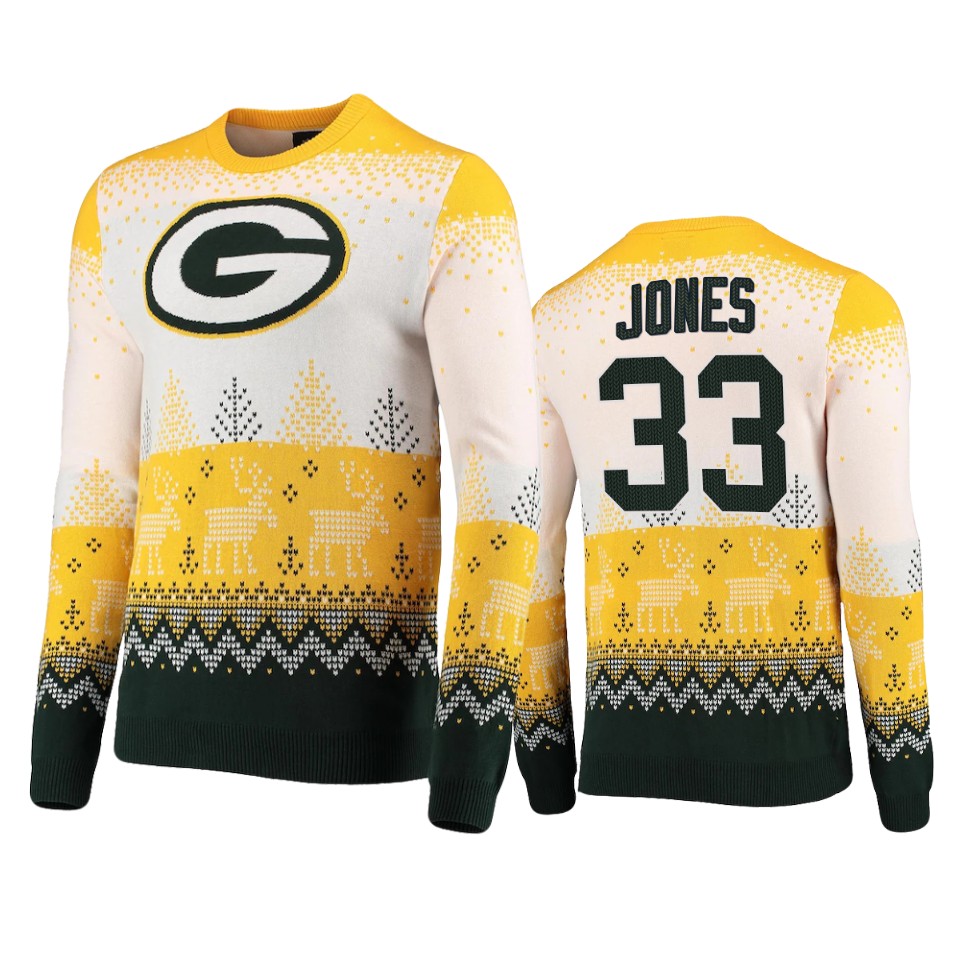 packers aaron jones white 2021 christmas gift big logo sweater