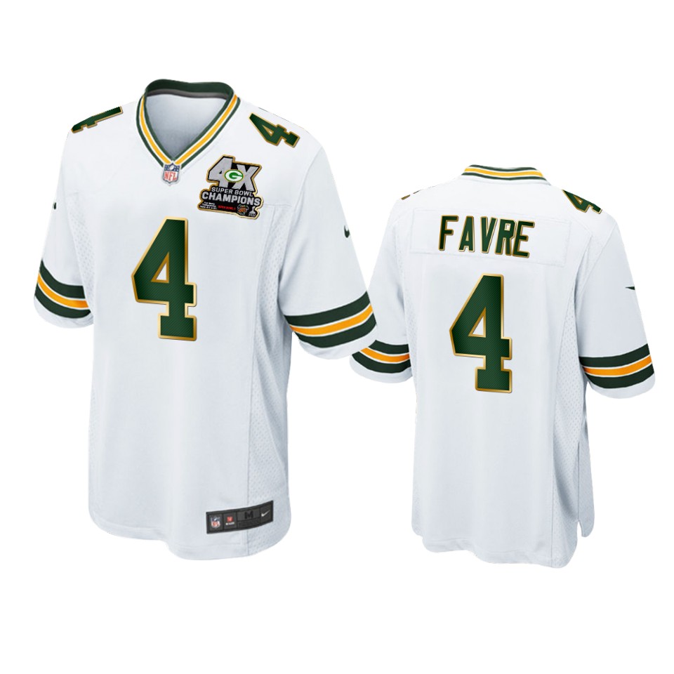 packers brett favre white 4x super bowl champions patch game jersey