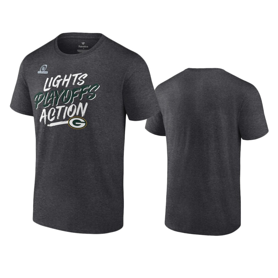 packers charcoal 2021 nfl playoffs lights action t shirt