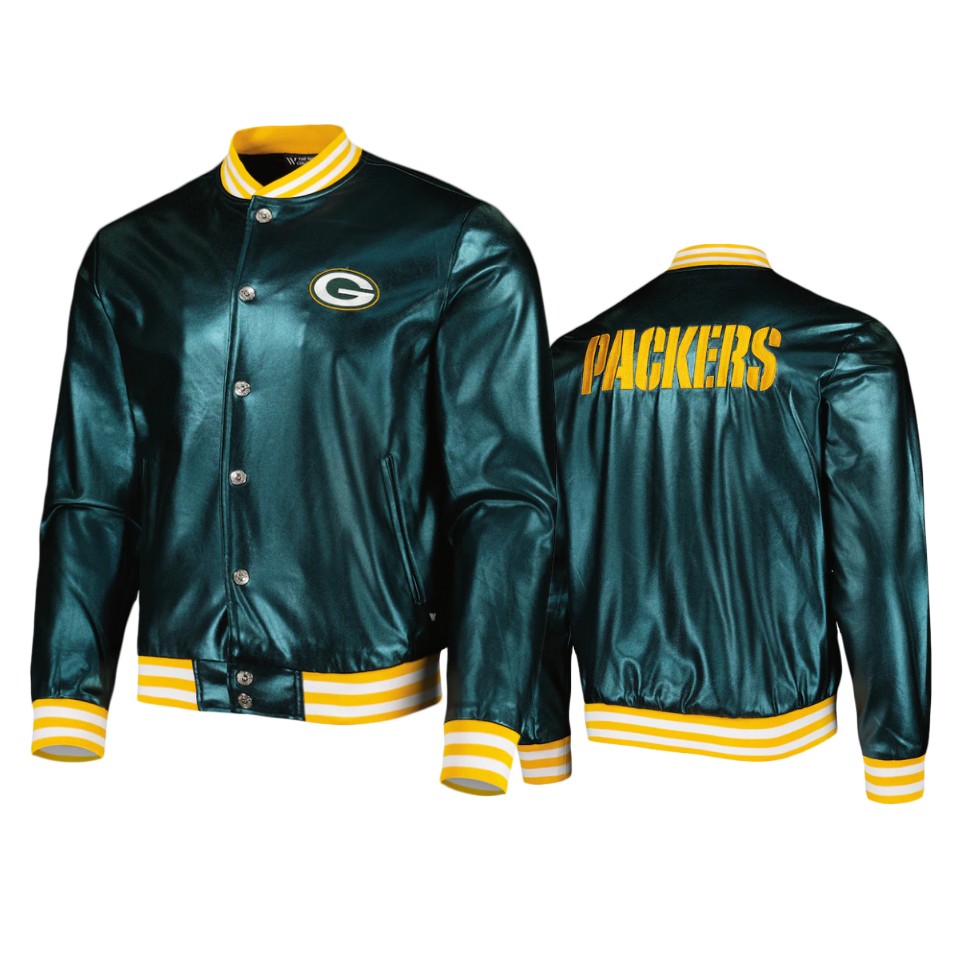 packers green metallic bomber jacket