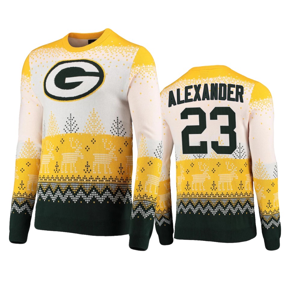 packers jaire alexander white 2021 christmas gift big logo sweater